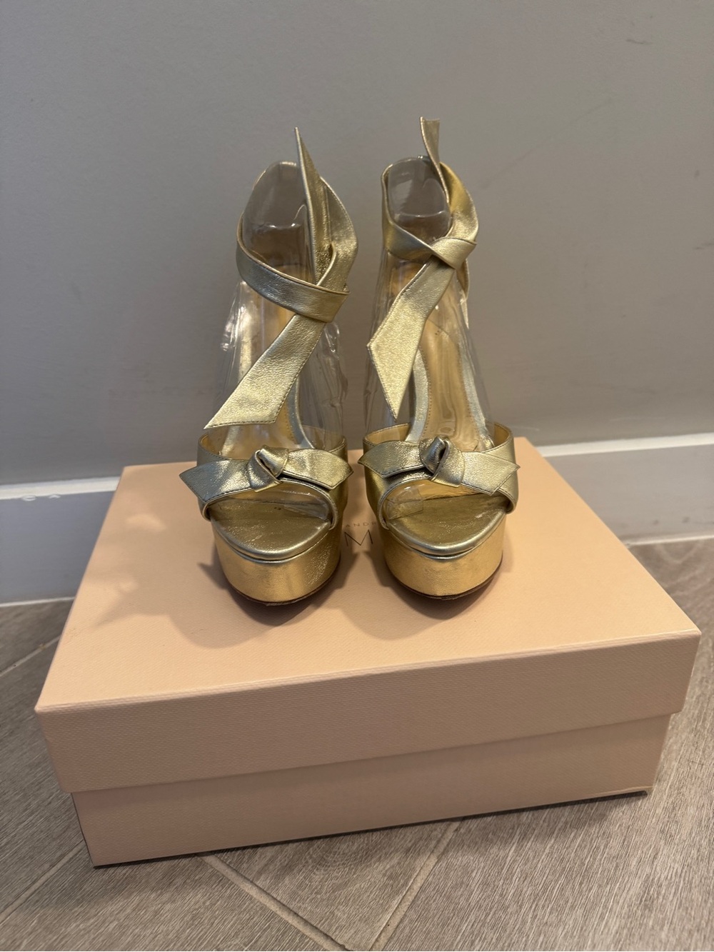 Alexandre Birman Metallic Gold Platform Knot Sandals